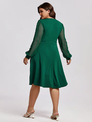 Plus Green Mesh Patchwork Crisscross Ruffle Midi Dress