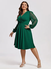 Plus Green Mesh Patchwork Crisscross Ruffle Midi Dress