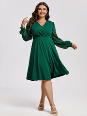 Plus Green Mesh Patchwork Crisscross Ruffle Midi Dress