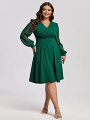 Plus Green Mesh Patchwork Crisscross Ruffle Midi Dress