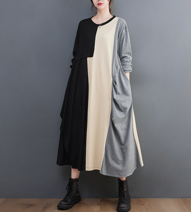 Loose Color-block Splicing Irregular Dress