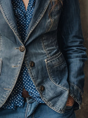 Retro Washed Distressed Lapel Denim Blazer