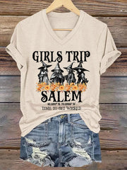 Women's Girl's Trip Salem Time To Get Wicked Halloween Print T-Shirt