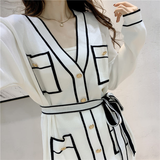 Elegant Color Contrast Two-piece Sweater Suit