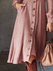 Retro V-neck Button Pockets Mohair Knitted Midi Dress
