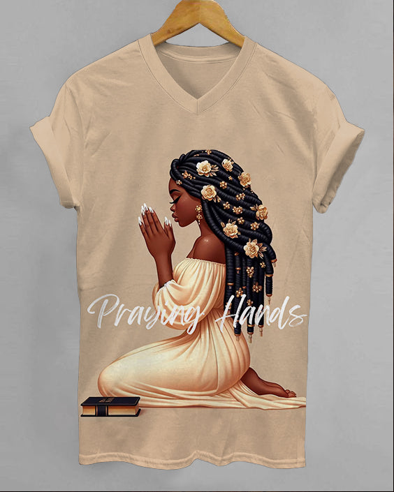 Praying Hands V-neck Short Sleeve Shirt