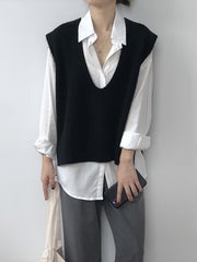 Knitting Irregularity Solid V-Neck Vest