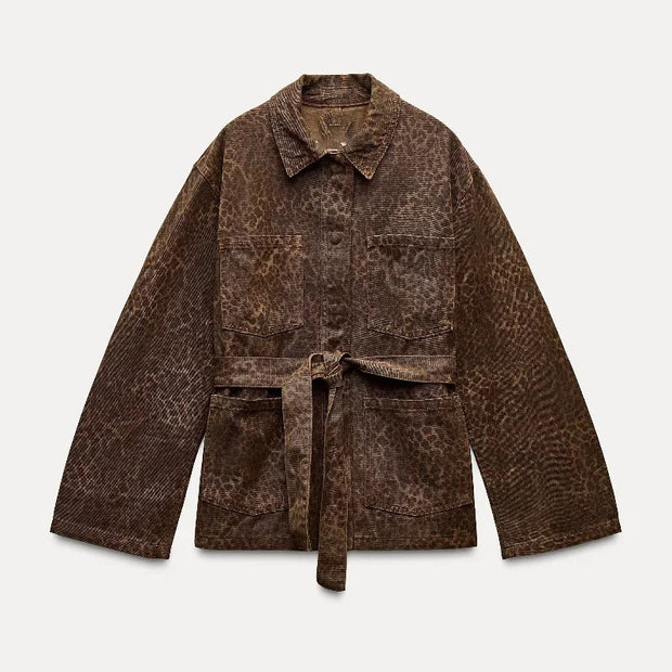 Fashion Animal Pattern Printing Lapel Coat