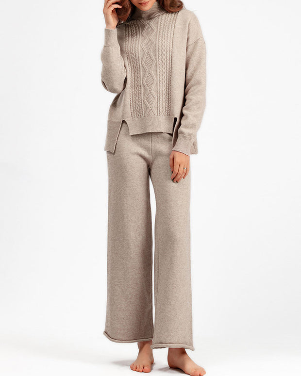 Loose Turtleneck Sweater and Wide-leg Pants Two-pieces Set