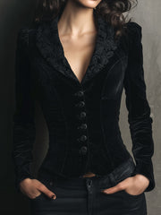 Black Velvet Embroidered Lapel Victorian Blazer Jacket