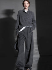 Fashion Belted Tapered Wool Trousers for Women – Elegant Cocoon Silhouette Long Suit Pants