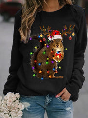 Funny Christmas Squirrel Lights Print Sweatshirt