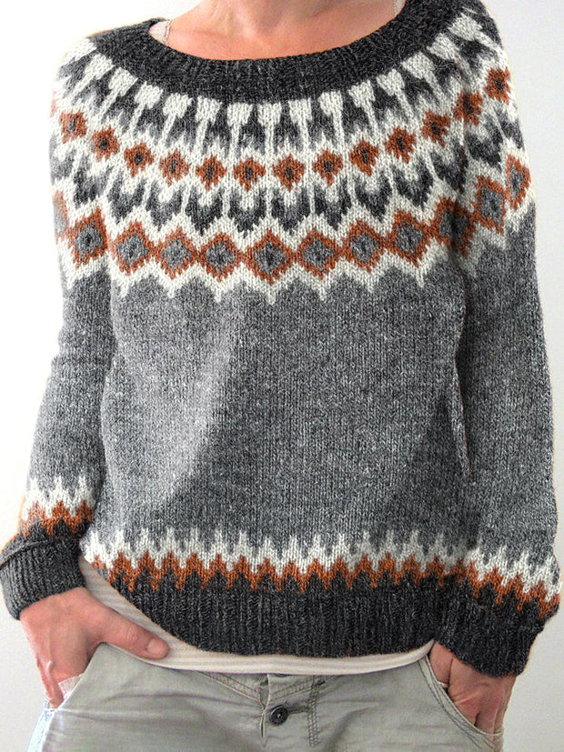 Vintage Pattern Icelandic Knit Jacquard Sweater