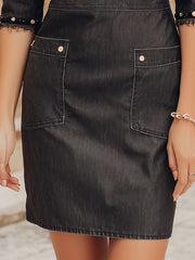 Vintage Beaded Denim Washed Pencil Mini Dress