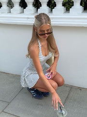 Halter neck stripes mini dress