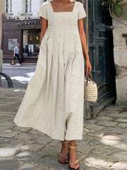 Loose Cotton And Linen Casual Plain Dress