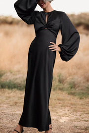 Elegant Backless Puff Sleeves Long Sleeve Dress