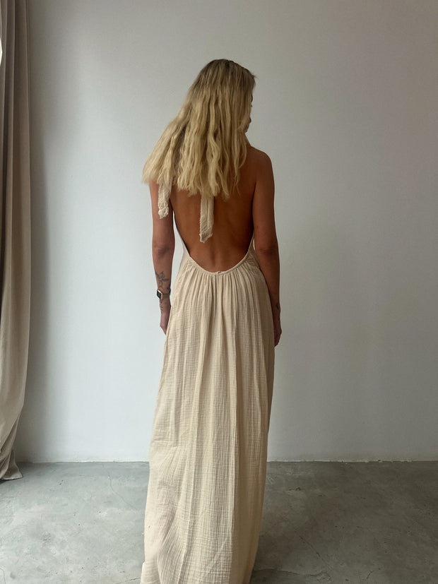 Bohemian Slit Backless Linen Dress