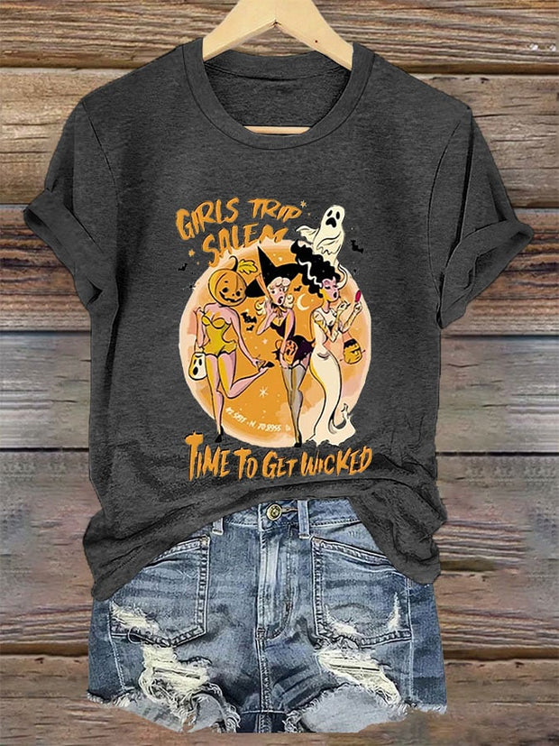 Women's Girl's Trip Salem Time To Get Wicked Halloween Casual Tee