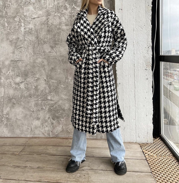 Autumn And Retro Winter Elegant Houndstooth Plaid Coat