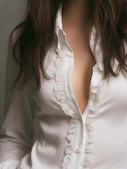 White Ruffled Lace Trim Blouse