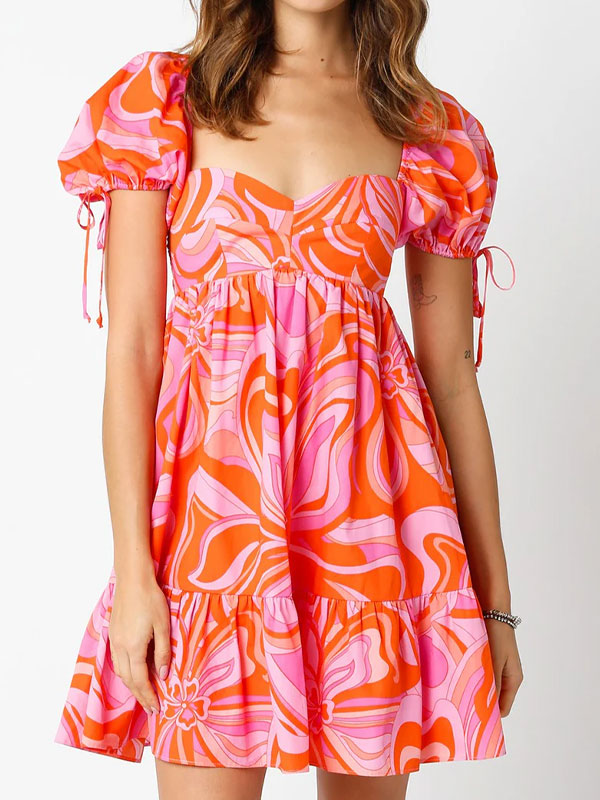 Short sleeve printing dress