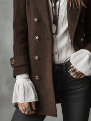 Vintage Brown Wool Double-Breasted Military Blazer Coat