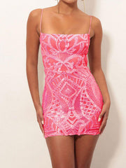 Strappy sequin bodycon dress in pink