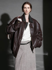 Luxury Collection Vegetable-Tanned Sheepskin Leather Jacket for Women – Stylish Webbing Trim Moto Outerwear