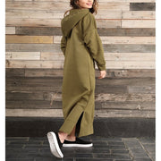 Autumn Winter New Loose Velvet Casual Fashion Big Pocket Knitted Hooded Maxi Dress