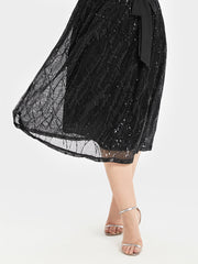 V-Neck Tie Front Sequin Decor Party Midi Dress