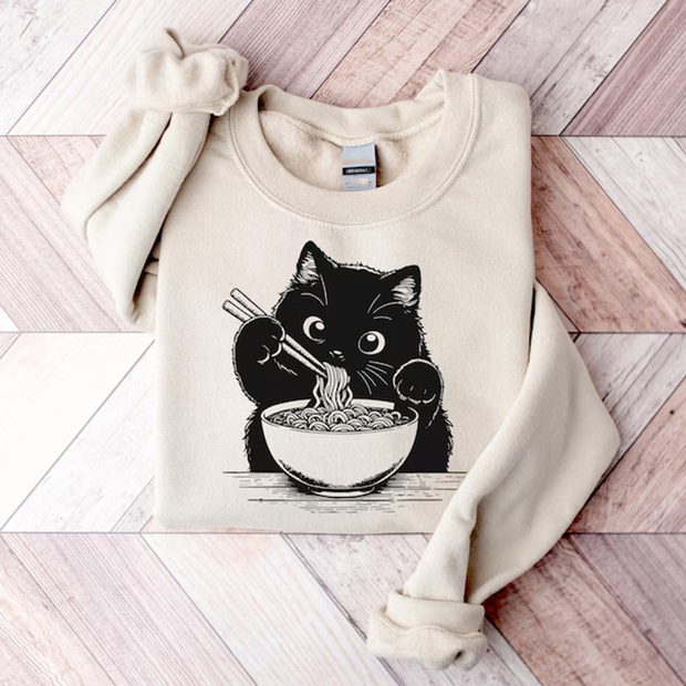 Vintage Noodle Cat Pattern Print Ladies Sweatshirt