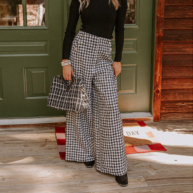 Autumn And Retro Winter Elegant Plaid Loose Wide-leg Pants Trousers