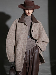 Designer Wool Coat for Women – Double-Faced Herringbone Snowflake Pattern Short Jacket with Leather Collar, Korean Style Winter Outerwear