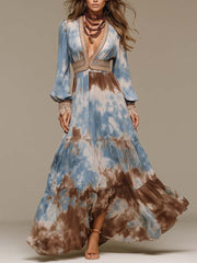 Bohemian Tie-dye Print Crochet Maxi Dress
