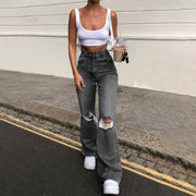 Autumn Fashion Women&#39;s Jeans Y2K High Street Waist Denim Ripped Trousers Baggy Jeans Young Loose Women&#39;s Classic Pants for Girls