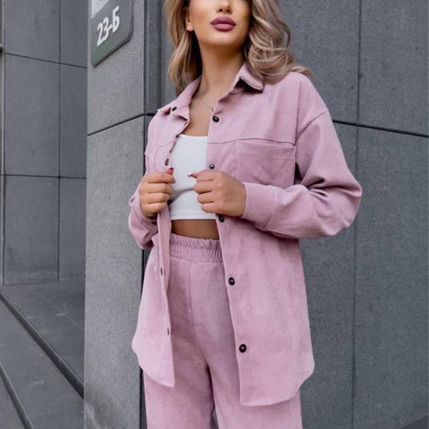 Women's Simple Long -sleeved Trousers Two -piece Suit