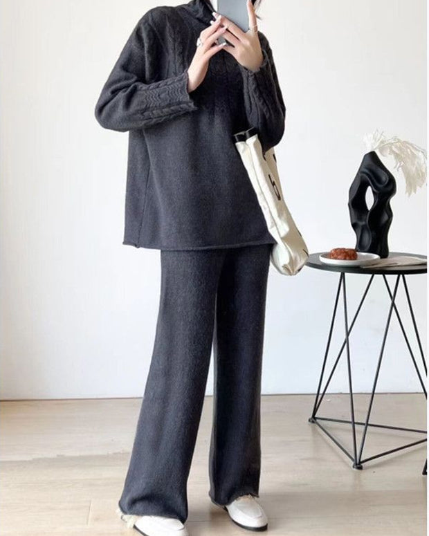 Turtleneck Knitted Sweater Wide-leg Pants Two-piece Set