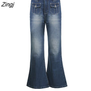 Waist Denim Jeans women Vintage Cute Chic Straight Pants wide leg jwans woman Streetwear Harajuku Grunge Clothes Trousers