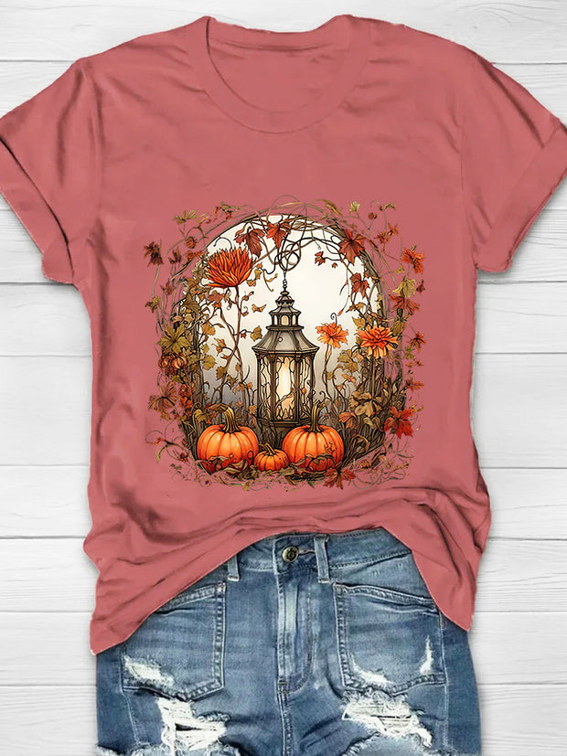 Autumn Pumpkin Printed Crew Neck Women's T-shirt