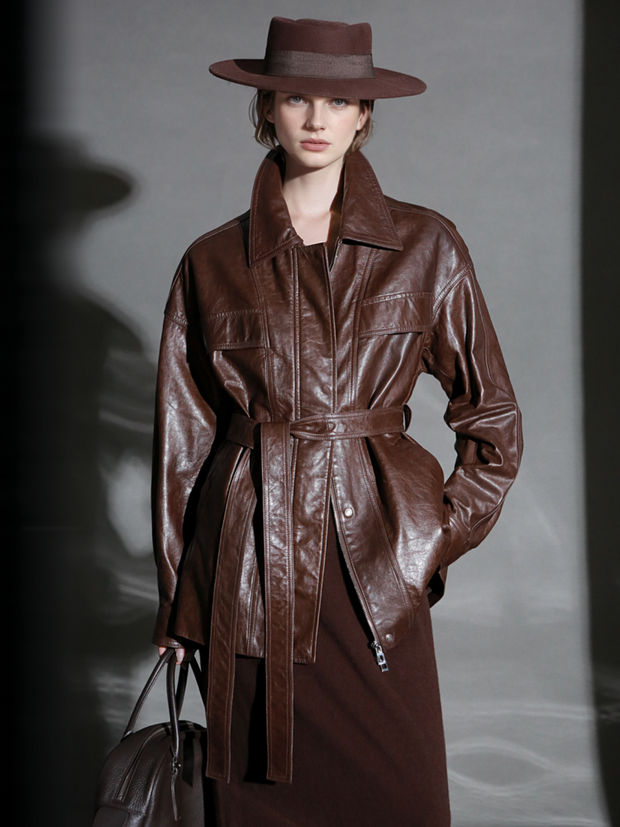 Women’s Biker-Style Leather Jacket – Casual Lambskin Short Coat for Autumn Versatile Chic Look