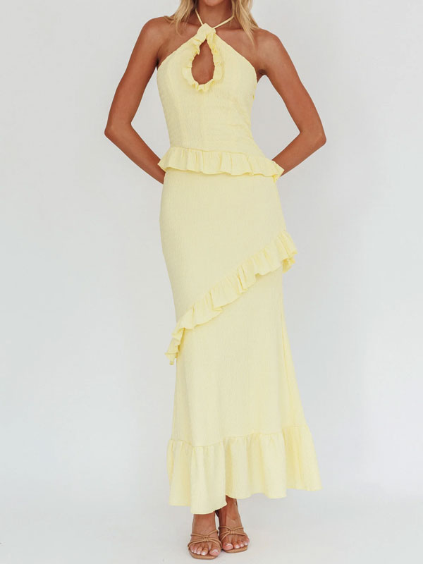 Halter ruffle maxi dress