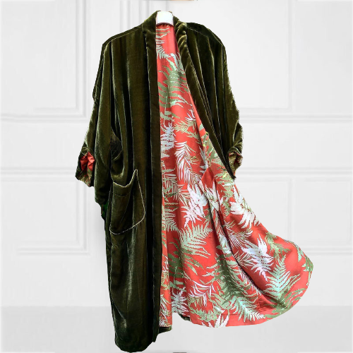 Fashion Casual Lined Printed Velvet Duster