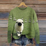 Greetings From The Stray Sheep Graphic Crew Neck Cozy Knit Sweater