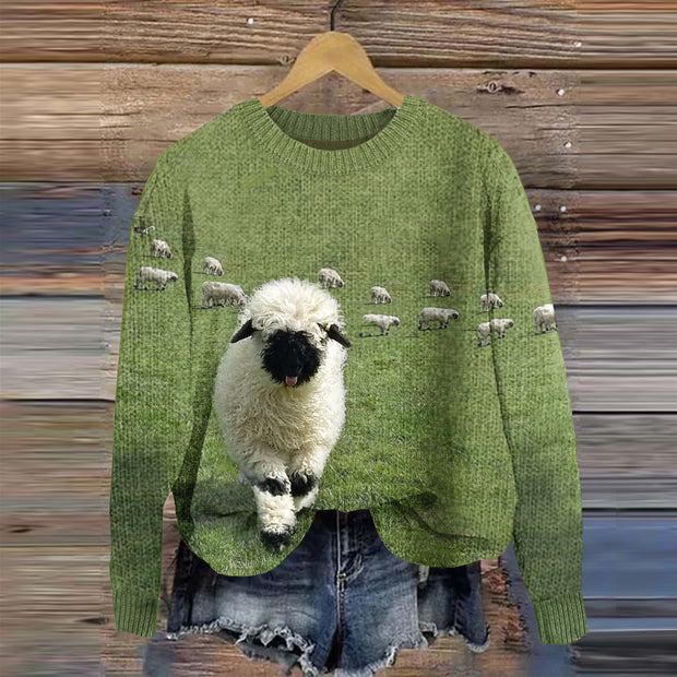 Greetings From The Stray Sheep Graphic Crew Neck Cozy Knit Sweater