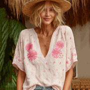 Women's Breast Cancer Awareness Daisy Ribbon V-neck T-shirt