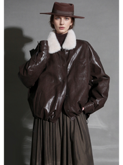 Luxury Sheepskin Down Jacket – Short Oil-Wax Leather Coat with Mink Fur Collar & Goose Down Fill, Winter Outerwear