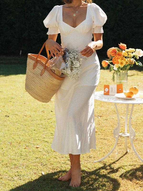 Puff sleeve v nevk dress