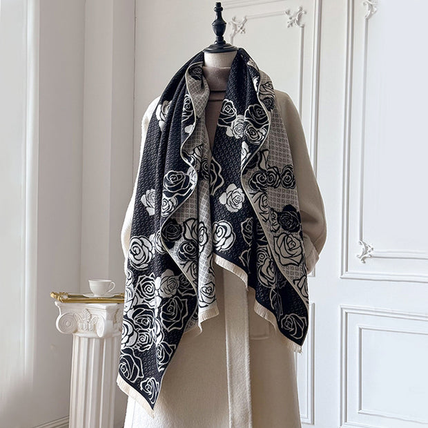 Camellia Cashmere Scarf Warm Neck Shawl Air Conditioning
