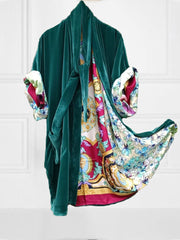 Loose Long Sleeve Lined Patchwork Print Kimono Duster